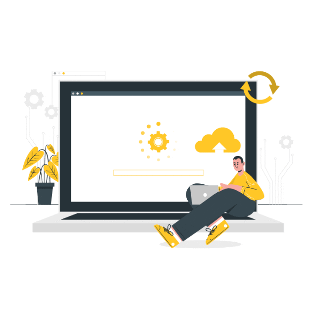 Animation of an illustrated website designer and computer