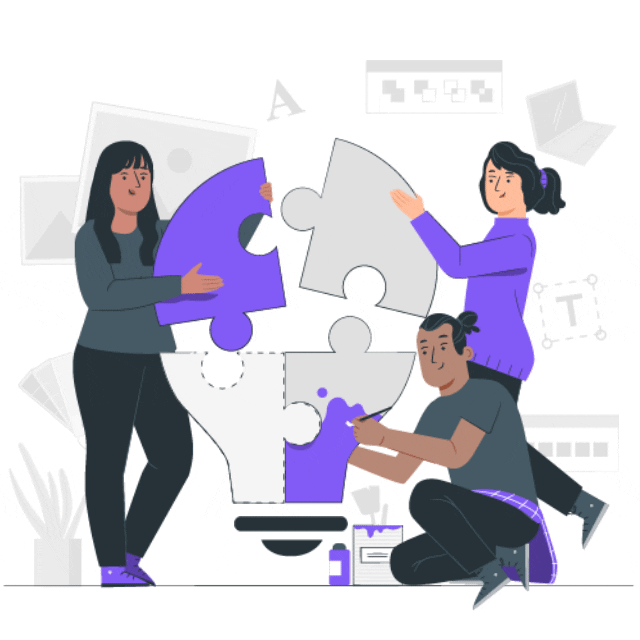 Animated gif of a project team putting together puzzle pieces